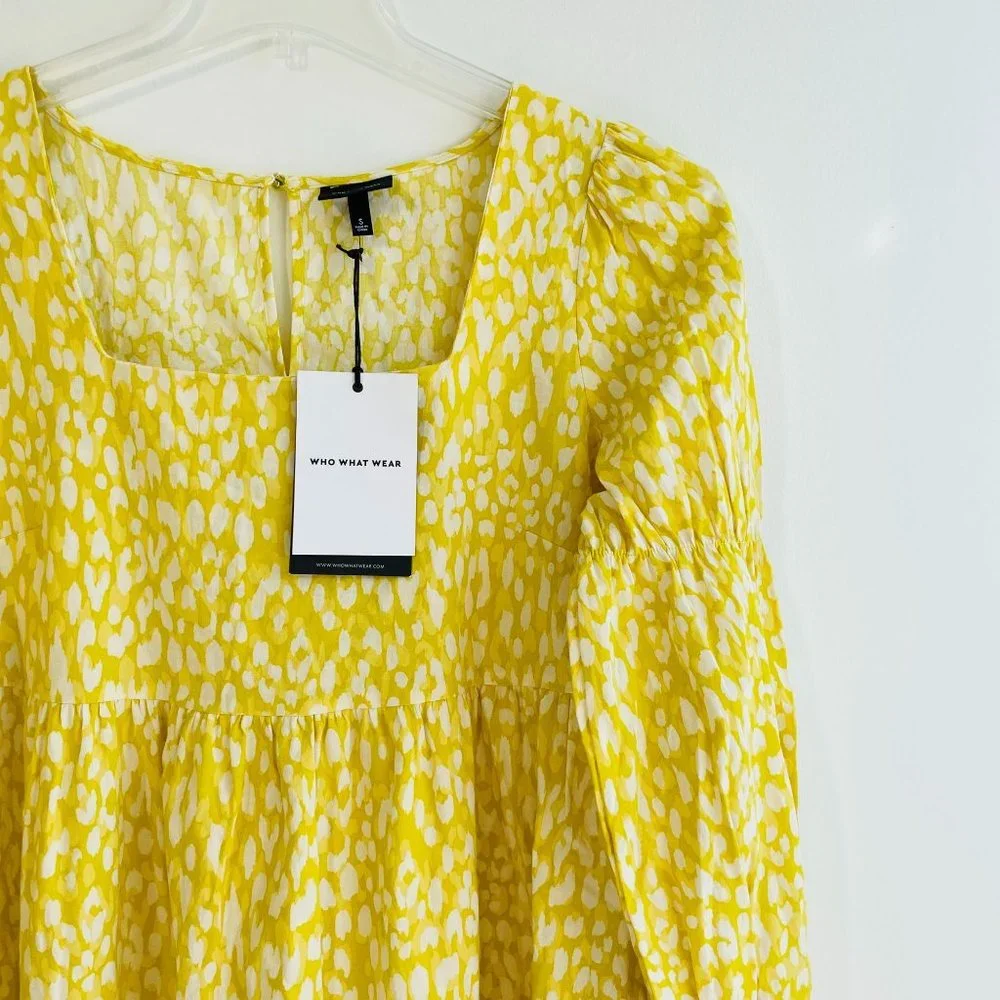 Who What Wear Women's Dress Medium Maxi Long Sleeve Yellow Leopard Print New - Picture 2 of 10